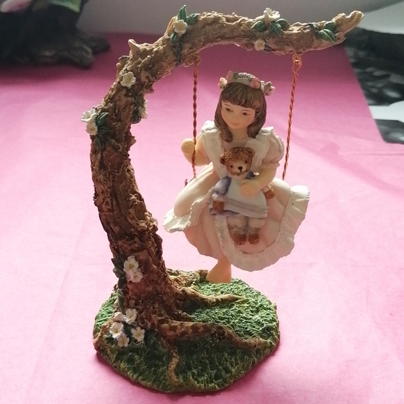Sandra Kuck Swing for Two, 6" tall, girl on a tree swing with her teddy bear - Picture 4 of 5